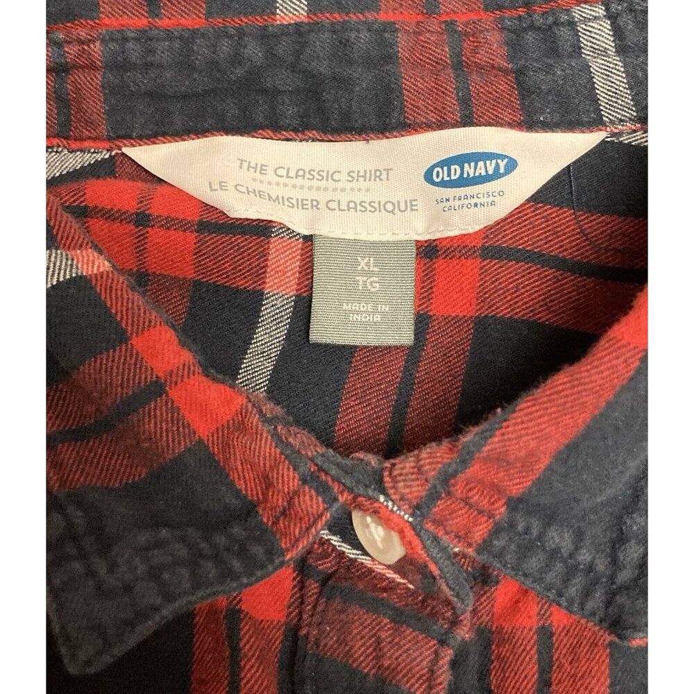 Old Navy Red White Blue Plaid Flannel The Classic Shirt Womens XL Cotton Buttons - Picture 4 of 4